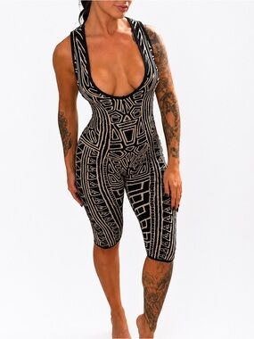 WinWin Black & Cream Tribal Scoop Neck Jumpsuit
